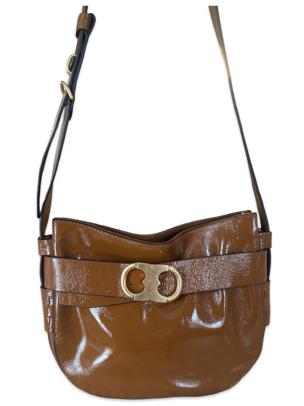 Tory Burch Gemini Link Patent Leather Cross Body in Umber NEW - Picture 13 of 14